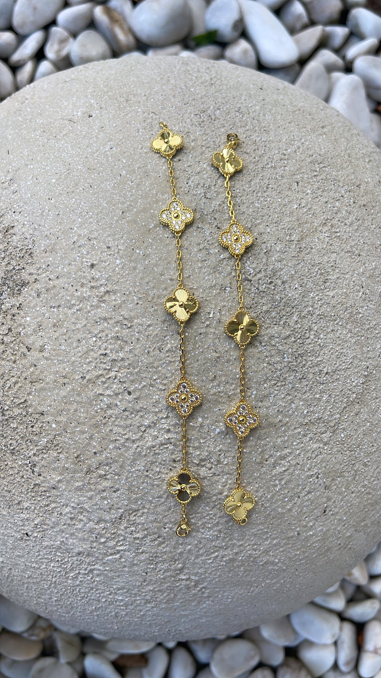 Gold rhinestones clover bracelets